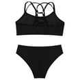 thumbnail image 4 of YUUMIN Girls Solid Color 2 Pcs Bikini Sets Crisscross Crop Top with Triangle Briefs Bathing Suits Tankini Black 10, 4 of 5