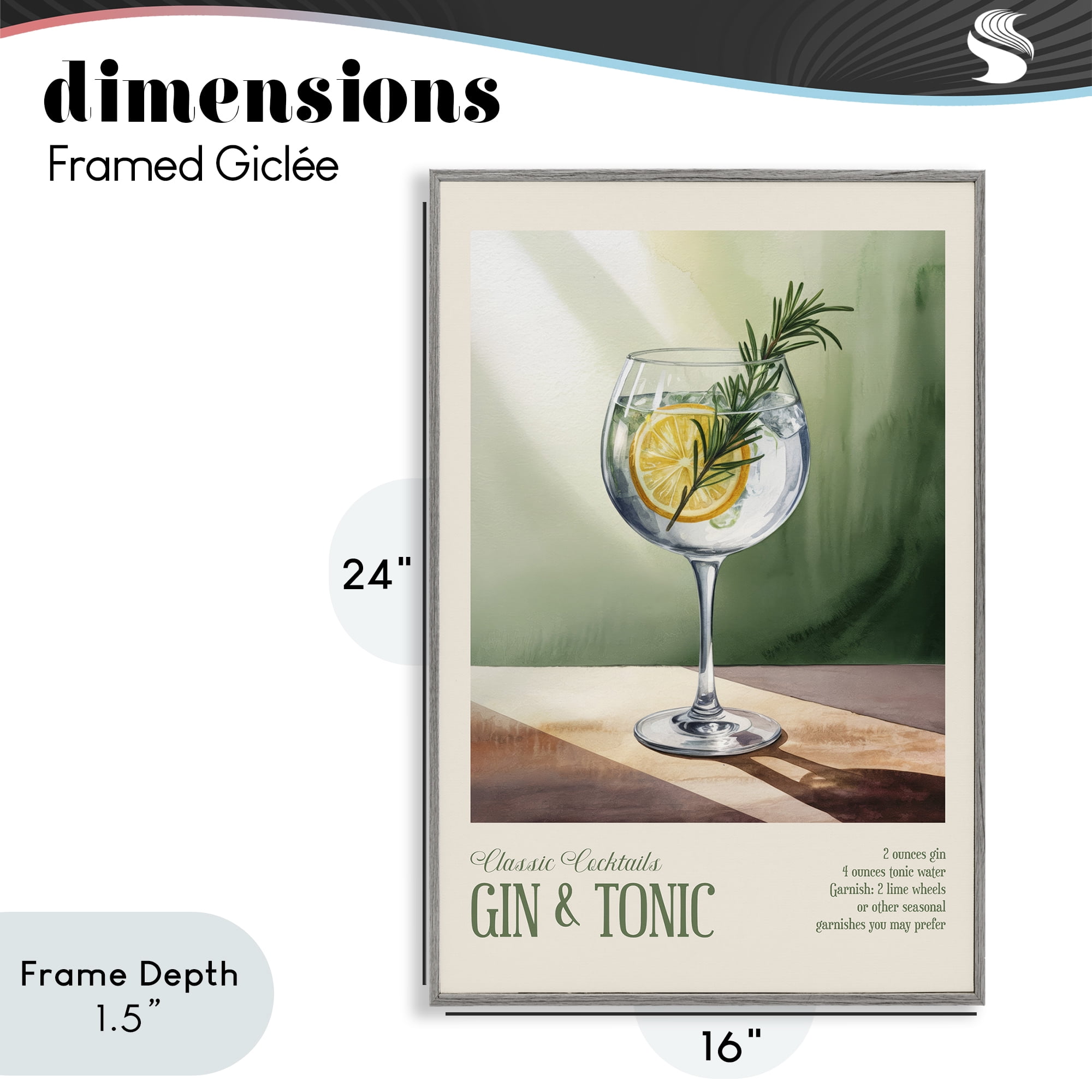 Stupell Industries Gin & Tonic Sun Rays Gray Framed Giclee Art, design by Andreas Magnusson