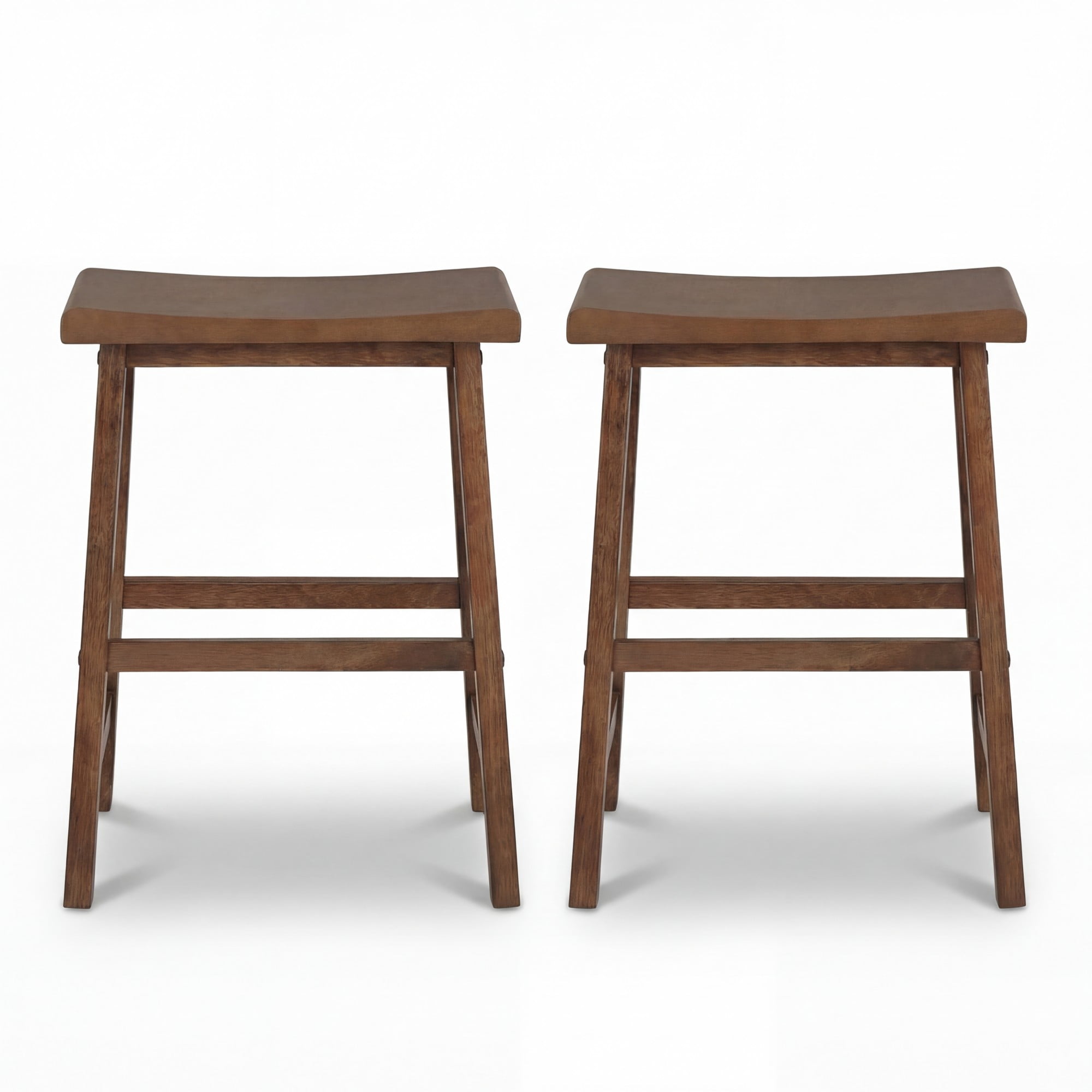 ELLEGNT 2 PCS Solid Wood Saddle Bar Stools - Backless with Footrests, Wooden Counter Stools Brown