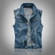 thumbnail image 1 of Chaleco vaquero ajustado de estilo coreano para hombre, chaleco de color claro para hombre, chaleco rasgado de talla grande a la moda, 1 of 5