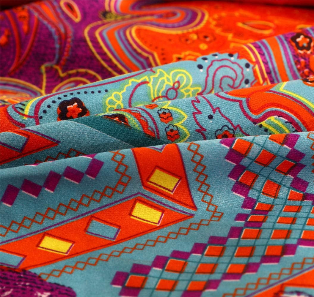 Botoutin Bohemian 3-Pieces Multicolored Red Striped Ethnic Mandala Duvet Bedding Sets, King