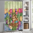 thumbnail image 6 of Easter Rabbit Eggs Small Stall Shower Curtain, Waterproof Shower Curtains for Bathroom, Spring Tulips Floral Green Leaves Pastoral Washable Fabric Bath Curtain for Bathtub with Hooks 36x72 Inches, 6 of 9