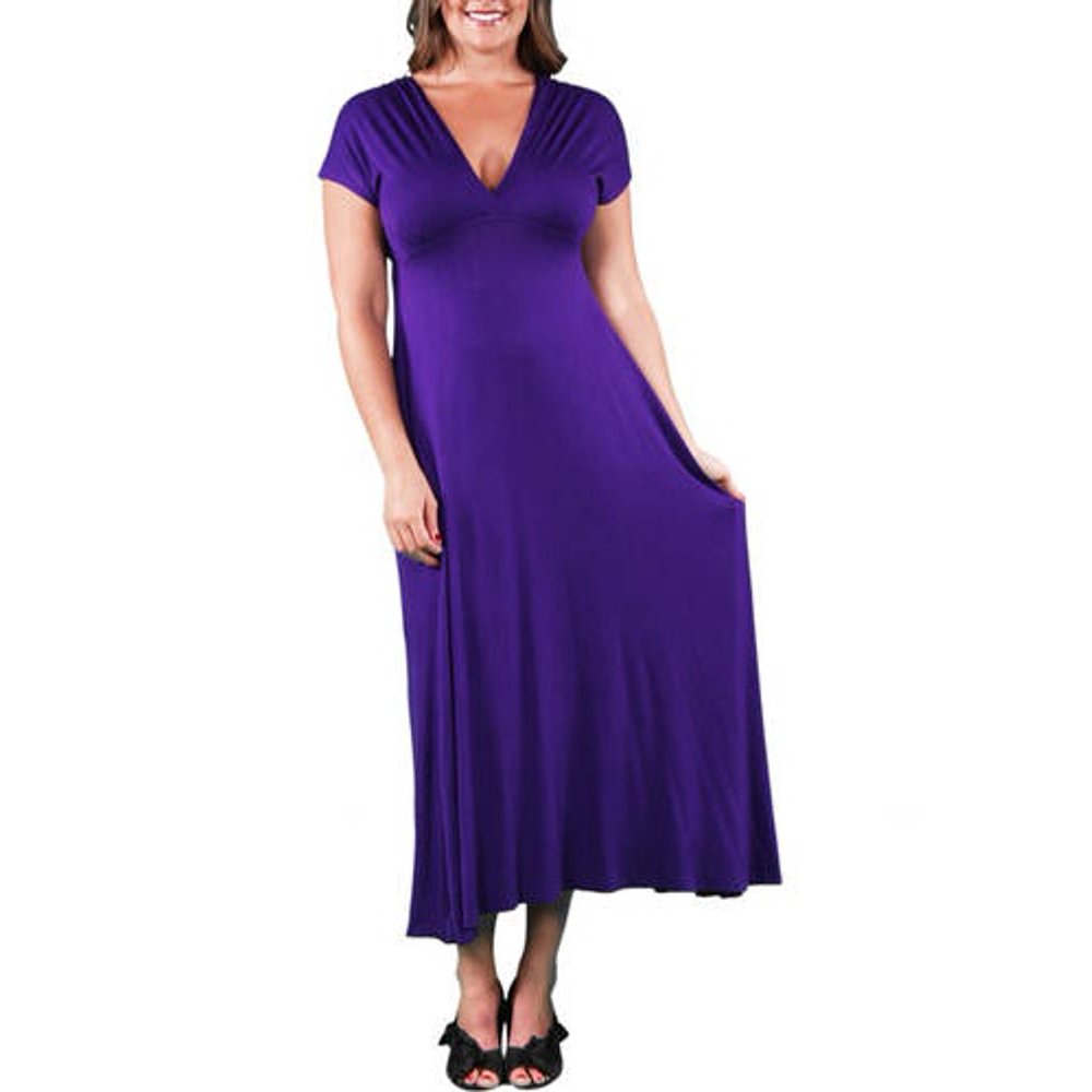 24/7 Comfort Apparel Women's Plus Faux Wrap Maxi Dress
