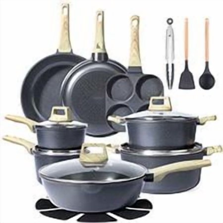 [Official] GiPP 22 Pcs Pots and Pans Set, Non Stick Kitchen Cookware Sets, Cookware Nonstick Granite Cooking Set, Stackable Ceramic Pans With Frying Pans, Saucepans, Steamer, Nonstick Egg Pan