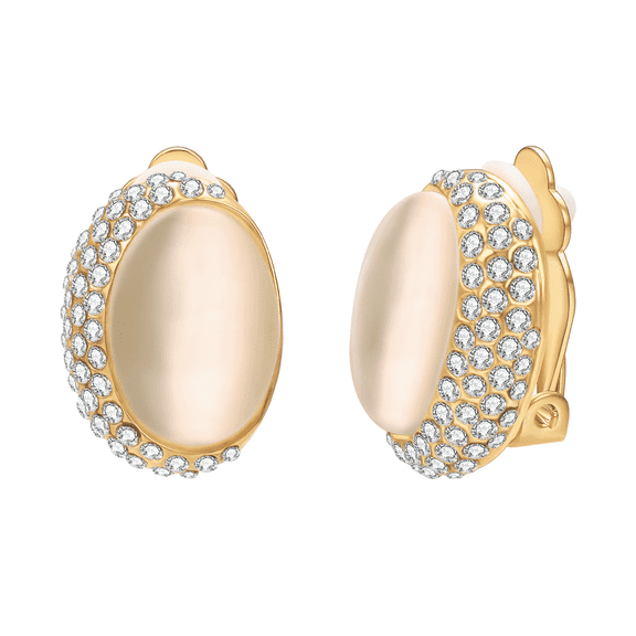 Yoursfs Clip on Earrings for Women Noble Oval Cat Eye Stone Pave with Cubic Zirconia Gold Plated Earrings Non Pierced Ears Trendy Jewelry
