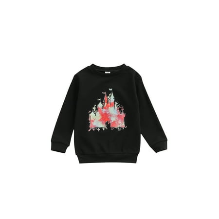 

Awoscut Toddler Kids Girls Boys Sweatshirts Castle Printing Long Sleeve Pullover Tops Outwear