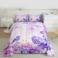 thumbnail image 2 of Homewish Fashion Rustic Flower Queen Comforter Set for Women, Purple Cartoon Bird Bedding Sets, Purple Artwork Watercolor Reversible Bedding Comforter Set, Microfiber Bedroom Decor, 3-Piece, 2 of 8