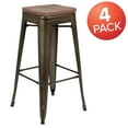thumbnail image 3 of Flash Furniture 30" High Metal Indoor Bar Stool with Wood Seat in Gun Metal Gray - Stackable Set of 4, 3 of 14