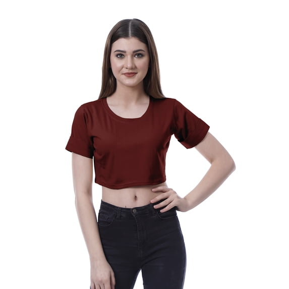 Moomaya Womens Round Neck Crop Top Short Sleeves Summer T-shirt Loose Fit Tops