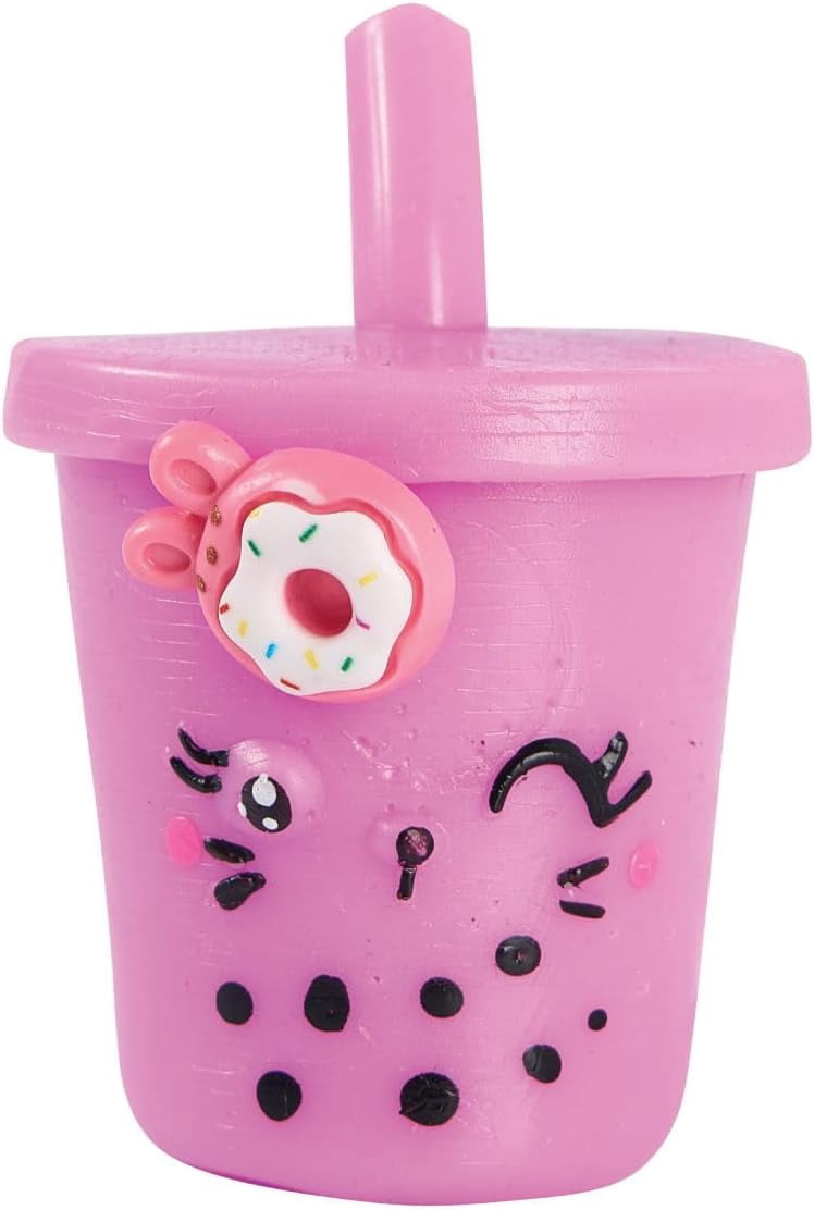 Squeezy Bubble Tea Cup Series 3 Bella Bobba, Pink Decorative Toy with Donut Charm, 1 Pieces