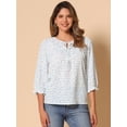 thumbnail image 2 of DARING DIVA Tie V Neck Boho Ruffled 3/4 Sleeve Blouses XS White Blue, 2 of 7