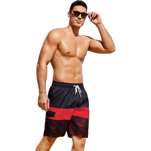 Traje de baño floral para hombre, secado rápido, con cordón, pantalones cortos de playa Negro y rojo CH Negro y rojo CH Xishao ropa