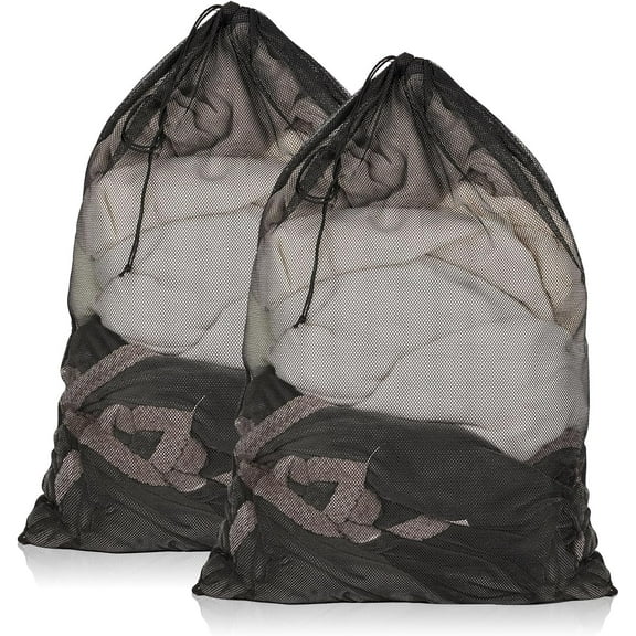 2 Pack Mesh Laundry Bags, Heavy Duty Mesh Laundry Bag, Large Laundry Drawstring Bag for College, Dorm, Travel, Family and Apartment Dwellers, Black