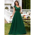 thumbnail image 6 of Dark Green V-Neck Sequin Lace Short Sleeve A-Line Evening Gown, 6 of 30
