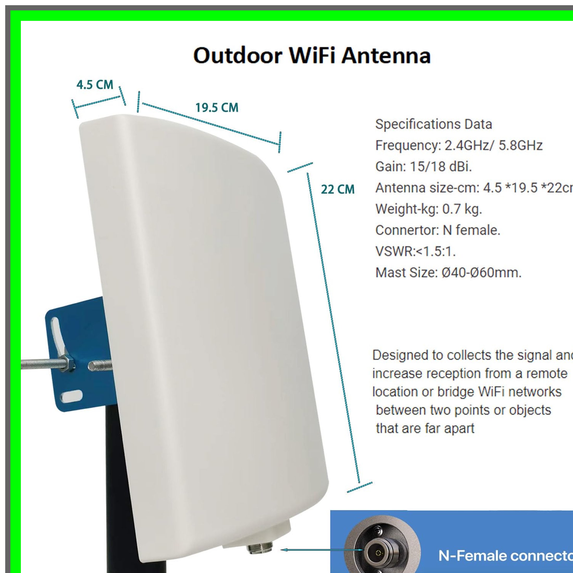 Long Range Dual Band Outdoor WiFi Panel Antenna with 15dBi Gain