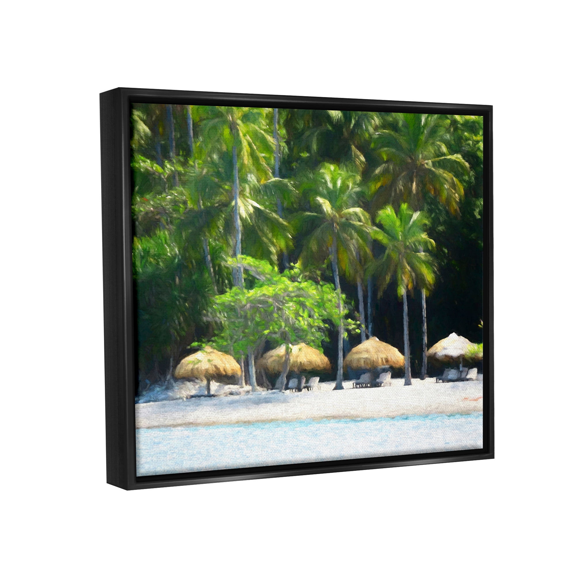 Stupell Industries Tropical Summer Beach Canopies Coastal Photography Black Floater Framed Art Print Wall Art