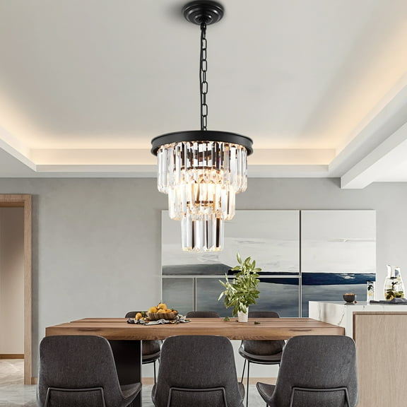 Room Interior Modern Black Chandelier Crystal E26 Light Bulb (not included)