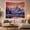 Snow Peak Sunset, variant on Snowy Cabin on a Stream with Snow-Capped Mountains at Sunset Serene Rustic for Nature Lovers Winter Cabin Art Decor Christmas Gift Tapestry Wall Hanging for Living Room and Bedroom