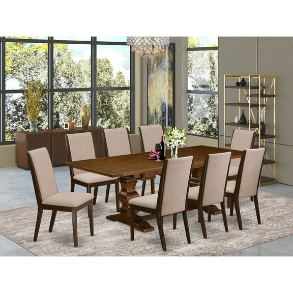 Kitchen Table Set with Chairs - 9 Piece Walnut & Mahogany Dining Set