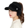 thumbnail image 2 of dianhelloya Warm hat LadyEarflap Hat Solid Color Empty Top Stretch Autumn Winter Windproof Sun Protection Knitted Baseball Hat Riding Supplies Black, 2 of 8