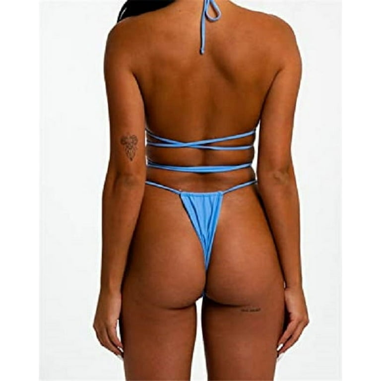 Women Sexy Bikini Set Halter Padded Top String Bathing Suit Tie Thong Two  Piece Triangle Bikini Swimsuit Beachwear