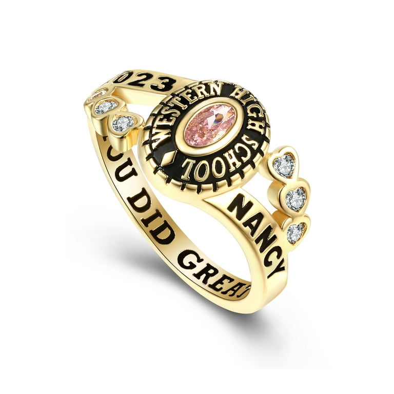 Mementos USA Women Class Rings Personalized for High School and College 10kt Yellow Gold