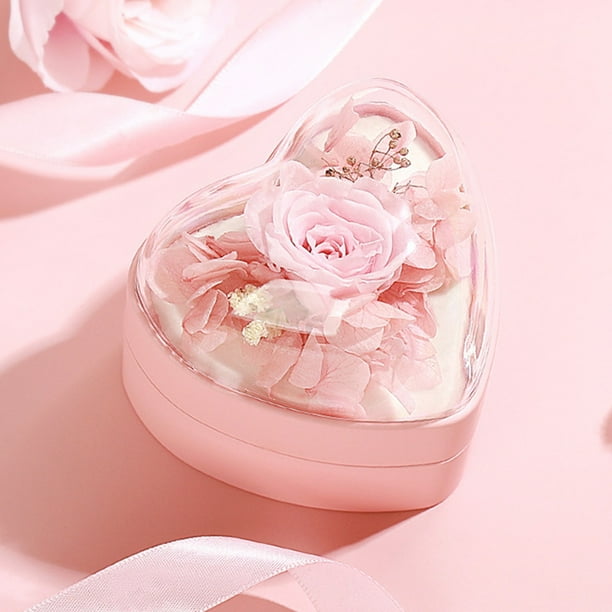 Caja De Regalo De Plástico Joyero De Plástico En Forma De Corazón De 7.1x6.5x6.2cm Con Rosa Perpetua Azul Y Rosa, Regalo Romántico Para Aniversarios Y Ocasiones Especiales, Rosa (1 Unidad) Rkxzt