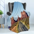 thumbnail image 4 of Arizona Soft Flannel Fleece Blanket, Adventure Trip Themed Panoramic View of Long Road at Monument Valley USA Highway, Cozy Plush for Indoor and Outdoor Use, 50" x 60", Multicolour, by Ambesonne, 4 of 5