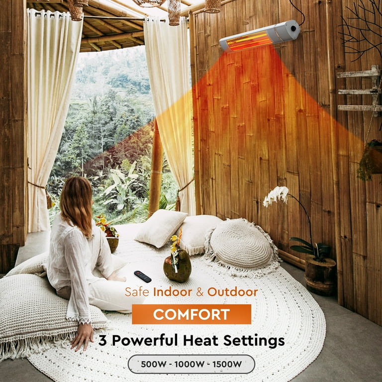 Comfort Zone 1,500-Watt Electronic Indoor/Outdoor Wall Mounted Patio Heater  with Adjustable Thermostat, Remote Control, Timer Function, u0026 IP34  Waterproof Rating, (Mounting Hardware Included) - Walmart.com