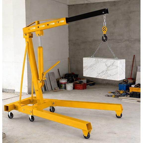 Cherry Picker Shop Crane, 2-Ton Hydraulic Lift with 1500LBS Leveler, All-in-One, Hoist Lift, Garage, Construction, Shop
