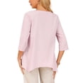 thumbnail image 3 of INSPIRE CHIC Women's High Low Tops 3/4 Sleeve Crewneck Casual Button Asymmetrical Loose Shirt Summer Tunic Blouse S Pink, 3 of 6