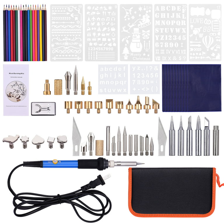 Carevas Wood Burning Tool Kit 53PCS Professional Pyrography Pen Soldering  Iron Set Adjustable from 200-450℃ for Beginners Adults Wood Burning Carving  DIY Embossing Soldering 