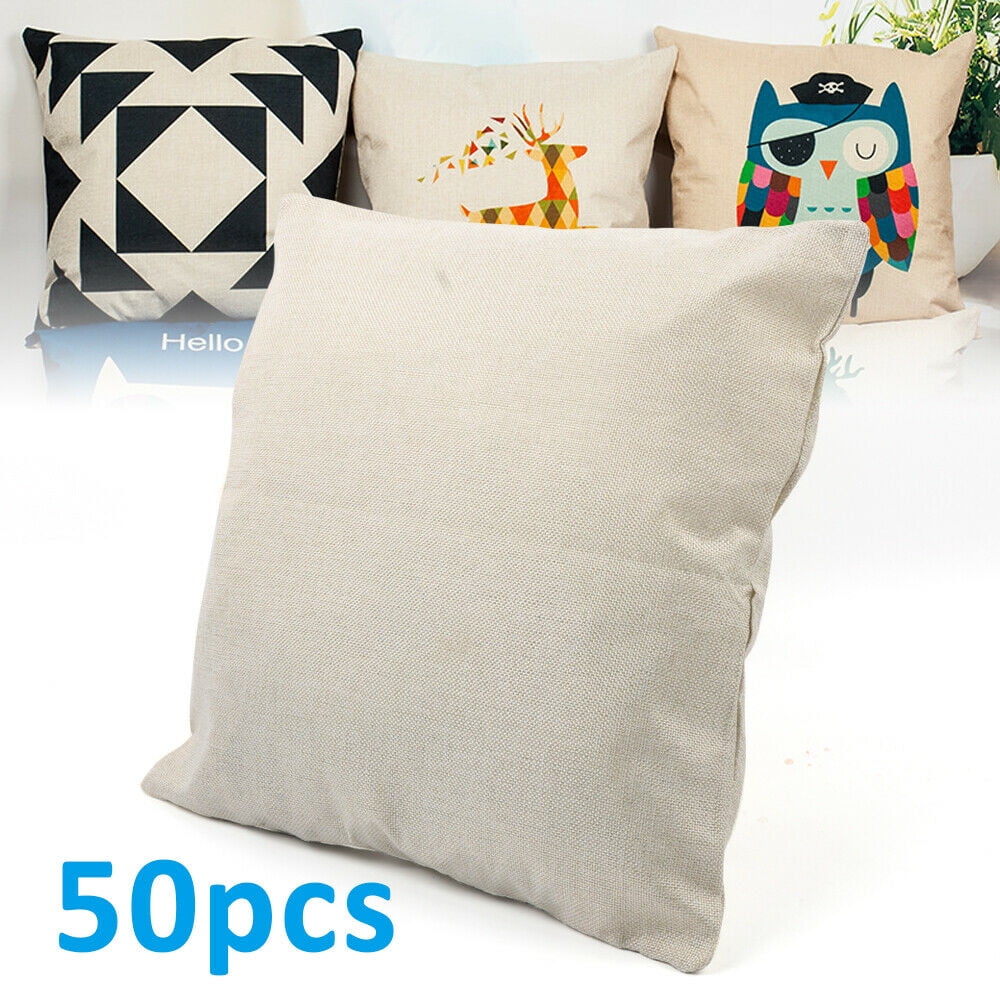 50Pcs New Linen Sublimation Blanks Throw Pillow Case Cushion Cover DIY Printing 