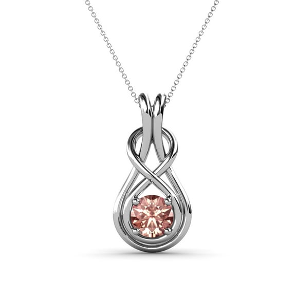 TriJewels 0.48 ct Round Morganite (5.00 mm) Solitaire Infinity Love Knot Pendant Necklace in 10K White Gold