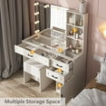 thumbnail image 4 of White Vanity Desk with Mirror and Lights,Glass Top Makeup Vanity Table with 3 Drawers and Cabinets,Large HD Mirror Makeup Desk with Lights,3 Lighting Modes, Brightness Adjustable,45 in(L), 4 of 9
