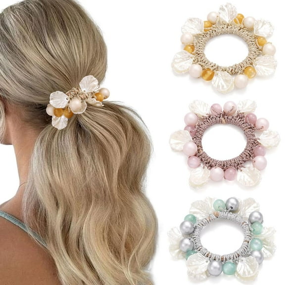 Dalrosia 3PCS Pearl Hair Ties Rhinestone Ponytail Holder Bead Hair Scrunchies Elastic Hair Band Hair Accessories for Women and Girls