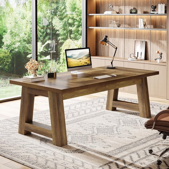Tribesigns 62.6-Inch Executive Desk, Large Office Desk with Thickened Frame, Computer Desk Business Furniture for Home Office, Brown