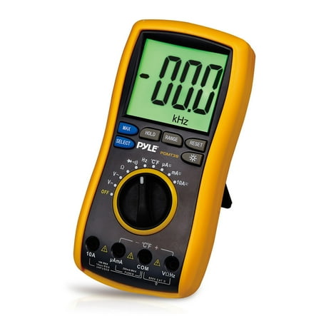 Pyle PDMT38 Digital LCD Multimeter, AC, DC, Volt, Current, Resistance and Range with Rubber Case, Test Leads and Stand