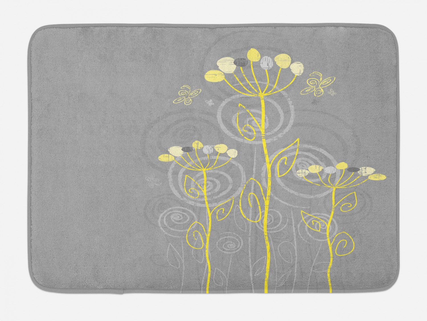Grey and Yellow Bath Mat, Under the Sea Inspired Flowers Abstract