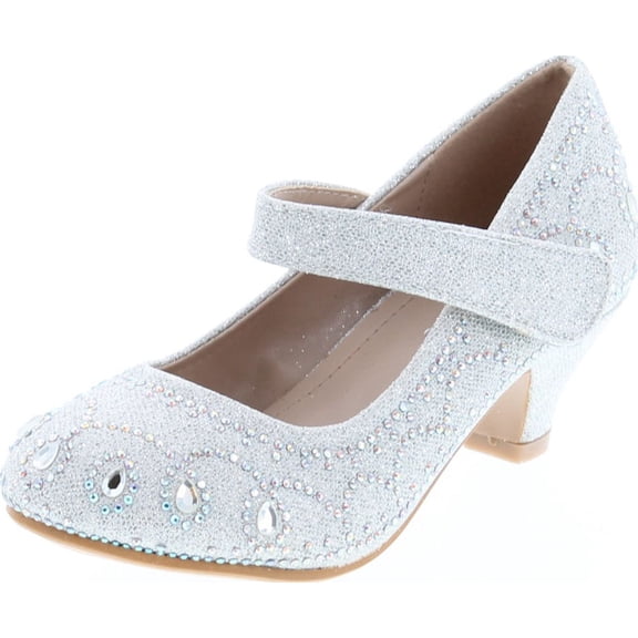Link Jemma-01K Girls Rhinestone Platform Peagent Dress Shoes, Silver 1, 12