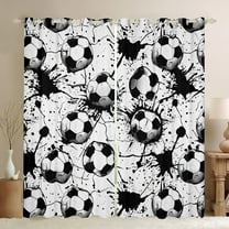 Feelyou Boys Football Print Black Out Curtains, Sport Soccer Player Curtains Pack of 2 (42x63 Each), Cartoon Watercolor Splash Bedroom Curtains, Blackout Curtains Room Decor