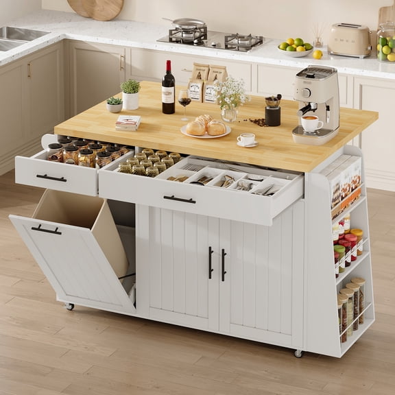 LLappuil Kitchen Island, Rolling Kitchen Island with Expandable Drop‑Leaf Countertop, Mobile Kitchen Island Cart with Storage, Drawers & Shelves for Kitchen, Dining Room