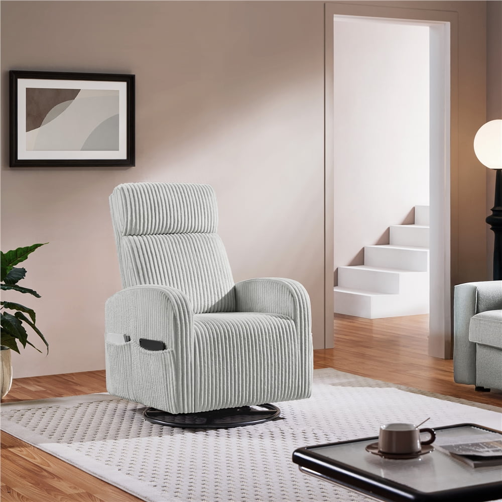 Yaheetech Corduroy Swivel Recliner Glider Chair Rocking Chair for Living Room, Light Gray