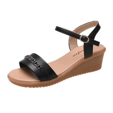

uikmnh Women Slippers Summer Women Sandals Lightweight Flat Strap Casual Pleated Beach Slippers Black 8