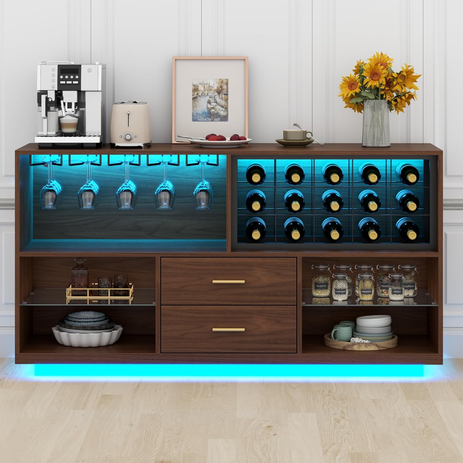 Gyfimoie Wine Bar Cabinet with Drawers and LED Lights - image 2 of 5