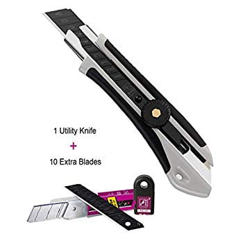 AARainbow 18mm Heavy-Duty Utility Extendable Knife Premium Grade Strength Retractable Snap Off Blades Perfect Hobby Knife for Cutting Cardboard Boxes (1 Black Knife +10 Bonus