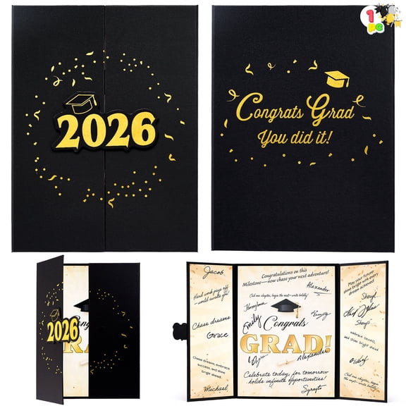 Joyfy 2026 Graduation Guestbook Alternative (Gold), 12" Guest Signature Congrats Graduation Party Decorations, Class of 2026 Grad Card for High School College Grad Gift, Party Guest Signing Cardboard