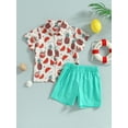 thumbnail image 2 of Coduop Toddler Boys Pants Suit,Watermelon/ Coconut Tree Lapel Shirt + Short Pants Outfit Set, 2 of 8