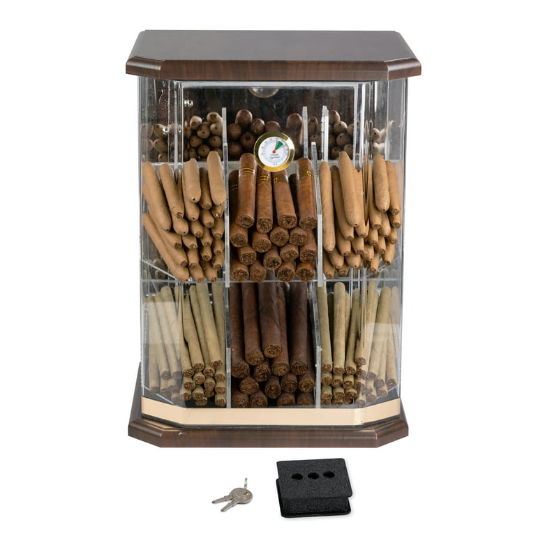 Franklin Wood Acrylic Display Cigar Humidor w/ 6 Bins & Hydrometer