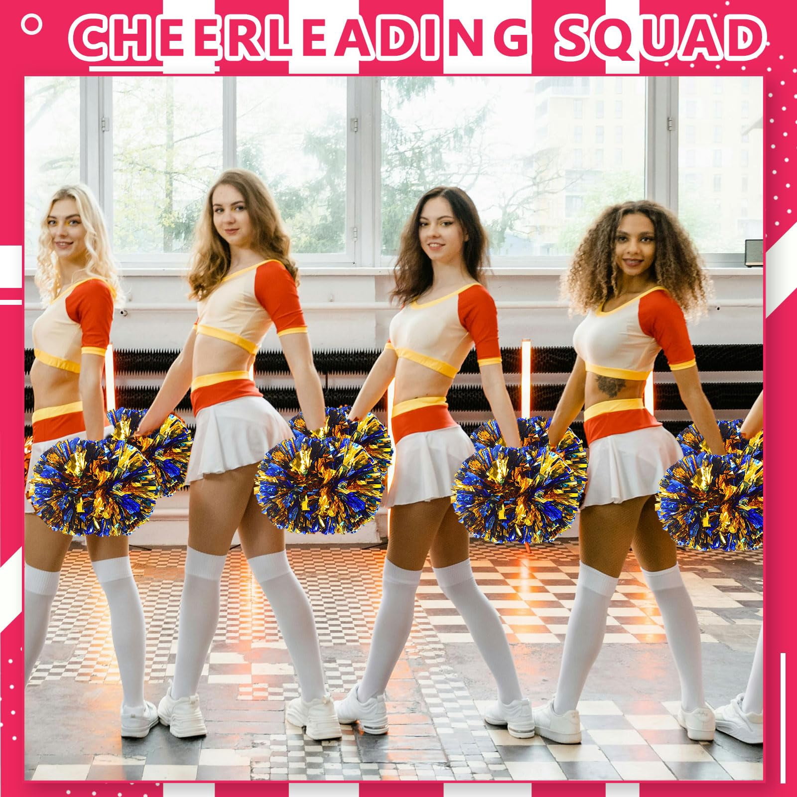 Pom Poms Cheer 18 Pcs with Handle, Cheerleading Handheld Squad Pompoms for Sports Team Spirit Games Dance Party Adults